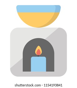 
Bowl held over furnace surface with candle lightning inside, hot oil notion 
