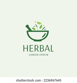 Bowl with herbal leaf natural medicine simple logo icon sign design. Vector illustration