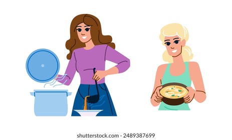 bowl homemade soup  vector.  vegetable food, table cream, green meal bowl homemade soup character. people flat cartoon illustration