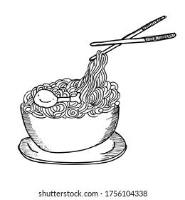  a bowl of hot chicken noodles, doodle