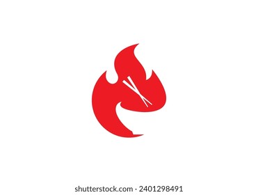 bowl with hot fire logo, food, restaurant symbol design	