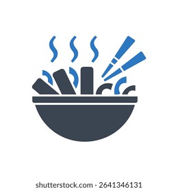Bowl of hot noodles with chopsticks icon