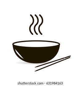 A bowl of hot soup. Asian chopsticks. On white background