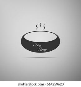 Bowl of hot soup flat icon on grey background. Vector Illustration