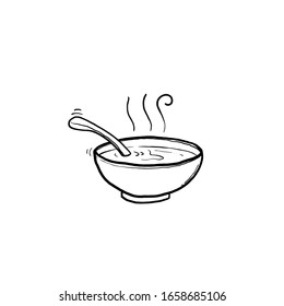 Bowl hot soup hand drawn doodle icon  Miso soup vector sketch illustration cartoon