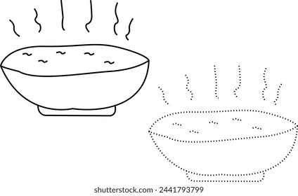 Bowl of hot soup hand drawn outline doodle icon. Miso soup vector sketch illustration for print, web, mobile and infographics isolated on white background.
