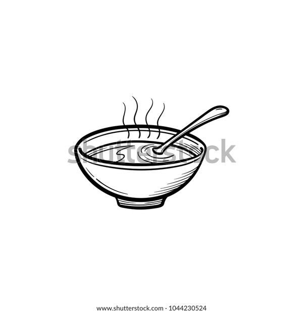 熱いスープの手描きの輪郭の落書きアイコン 白い背景に印刷 ウェブ モバイル インフォグラフィック用の味噌汁ベクター画像スケッチイラスト のベクター画像素材 ロイヤリティフリー