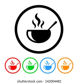 Bowl of Hot Soup Icon in Vector Format with Four Color Variations