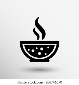 Bowl of Hot Soup with spoon Line Art. Icon isolated.