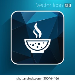 Bowl of Hot Soup with spoon Line Art. Icon isolated.