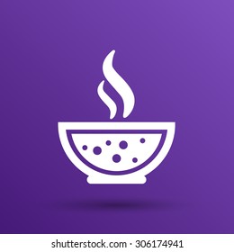 Bowl of Hot Soup with spoon Line Art. Icon isolated.