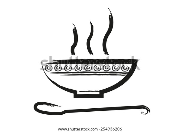 Bowl Hot Soup Spoon Line Art Stock Vector (Royalty Free) 254936206