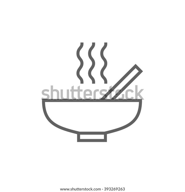 Bowl of hot soup with\
spoon line icon.