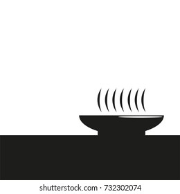 A bowl of hot soup. Vector icon in two colors. Black and white.