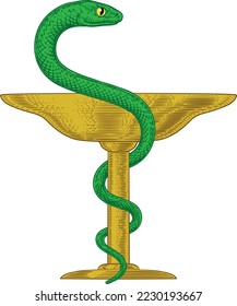 Bowl Hygieia medical symbol  sign icon for Pharmacy Pharmacist  A cup and snake wrapped intertwined around it 