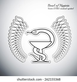 bowl of Hygieia medicine symbol icon outline vector illustration