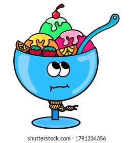 a bowl of ice cream cartoon mascot character logo