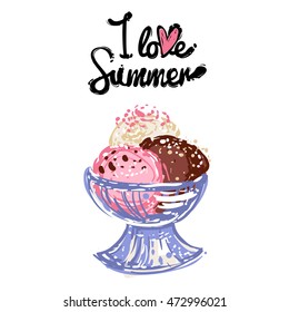 Bowl ice cream dessert and I love summer lettering.