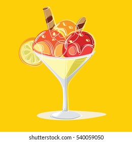 Bowl of ice cream graphics, vector, yellow background