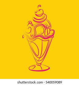 Bowl of ice cream graphics, vector, yellow background
