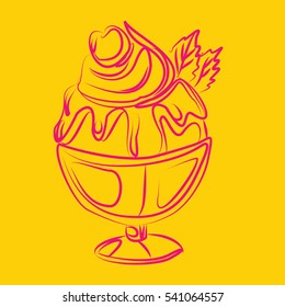Bowl of ice cream graphics, vector hand, drown
