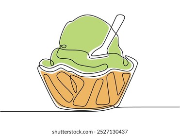 Bowl of ice cream in one continuous line drawing. Minimalist design for dessert and sweet treat themes. Simplified hand-drawn linear art.