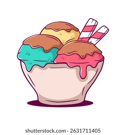 Bowl of ice cream with three different flavors