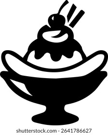 A bowl of icecream sundae with chocolate syrup, whip cream in simple black and white style.
"Illustration sketched in Photoshop, manually vectorized in Illustrator. Not AI-generated. No auto-tracing."
