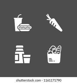 bowl icon. 4 bowl set with snack, food, salad and diary product vector icons for web and mobile app