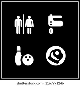 bowl icon. 4 bowl vector set. breakfast, bowling, mixer and toilets icons for web and design about bowl theme