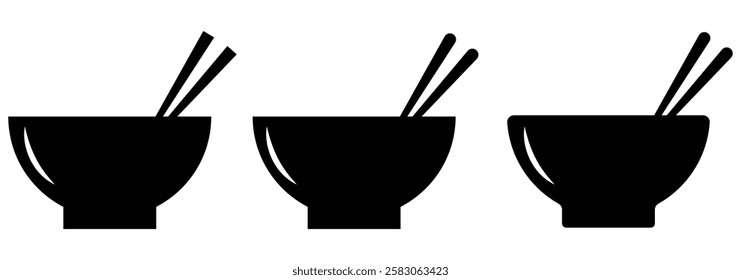 bowl icon with chop stick icons. Silhouette of noodle soup . Chinese chopsticks icons . vector illustration eps 888