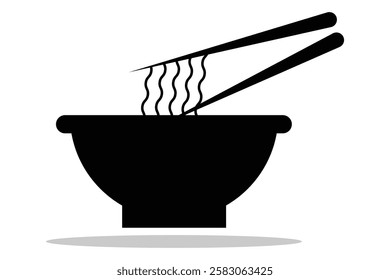 bowl icon with chop stick icons. Silhouette of noodle soup . Chinese chopsticks icons . vector illustration eps 888