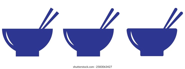 bowl icon with chop stick icons. Silhouette of noodle soup . Chinese chopsticks icons . vector illustration eps 888