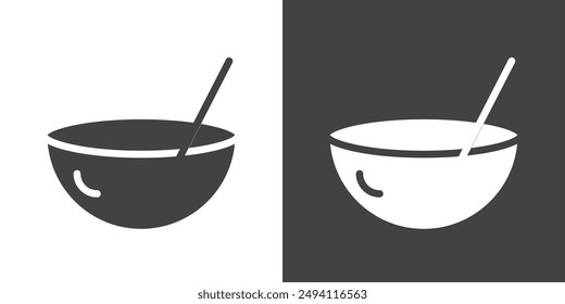 Bowl icon Flat set in black and white color outline vector