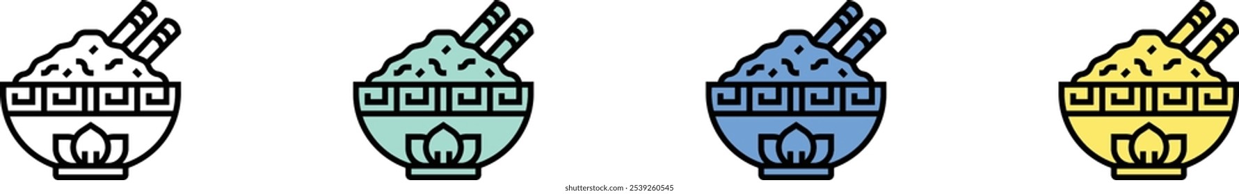 bowl icon. Outline, Green, Blue and Yellow Style Design Isolated On White Background