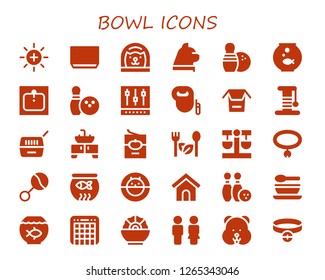  bowl icon set. 30 filled bowl icons. Simple modern icons about  - Balance, Soup, Cat, Bowling, Fishbowl, Sink, Mixer, Leash dog, Noodles, Scratcher, Pet, Tomato sauce, Salad