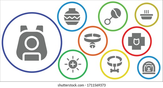 bowl icon set. 9 filled bowl icons.  Simple modern icons such as: Pet, Vase, Rattle, Balance, Collar, Veterinary, Cat