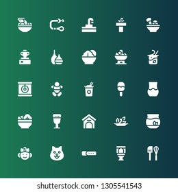 bowl icon set. Collection of 25 filled bowl icons included Mixer, Toilet, Collar, Dog, Baby, Fishbowl, Salad, Kennel, Goblet, Vase, Rattle, Noodles, Cat, Yogurt, Bowl, Sink, Leash