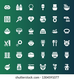 bowl icon set. Collection of 36 filled bowl icons included Noodles, Salad, Cat, Dog food, Rice, Toilet, Fishbowl, Fish bowl, Mixer, Baby, Rattle, Grooming, Collar, Veterinary