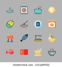 bowl icon set. vector set about nuts, goldfish, clam and soup icons set.