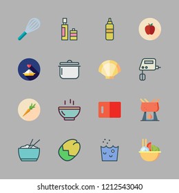 bowl icon set. vector set about mustard, porridge, olive oil and clam icons set.