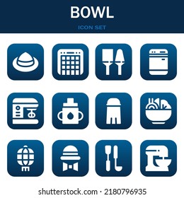 bowl icon set. Vector  illustrations related with Hat, Mixer and Utensils