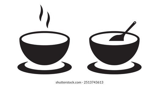 Bowl icon vector illustration design. Bowl icon vector soup sign dish vector healthy food. Vector black icon for bowl. Bowl icon template.