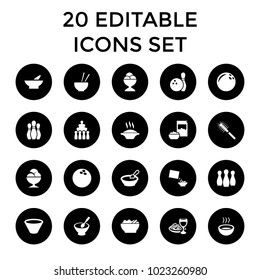 Bowl icons. set of 20 editable filled bowl icons such as porridge, bowl, soup, ice cream ball, pasta and wine glass, cereal. best quality bowl elements in trendy style.