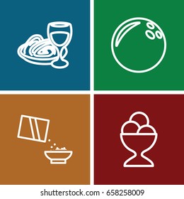 Bowl icons set. set of 4 bowl outline icons such as ice cream ball, pasta and wine glass, cereal