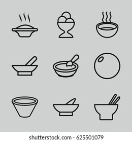 Bowl icons set. set of 9 bowl outline icons such as bowl, porridge, asian food, ice cream ball, soup