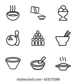 Bowl icons set. set of 9 bowl outline icons such as porridge, asian food, ice cream ball, soup, cereal, bowl