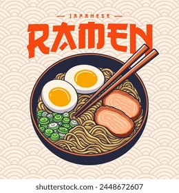 Un tazón de ramen japonés de Ilustración vectorial