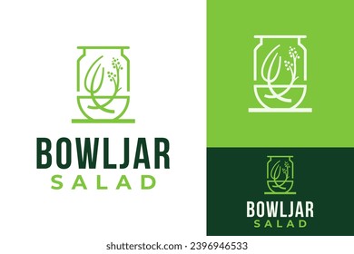 Bowl and Jar Salad Vegetable Vegan Logo Design Branding Template