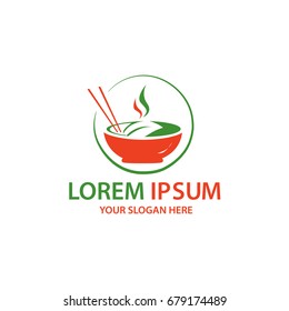 bowl with leaf and food sticks, logo design, isolated on white background. 
